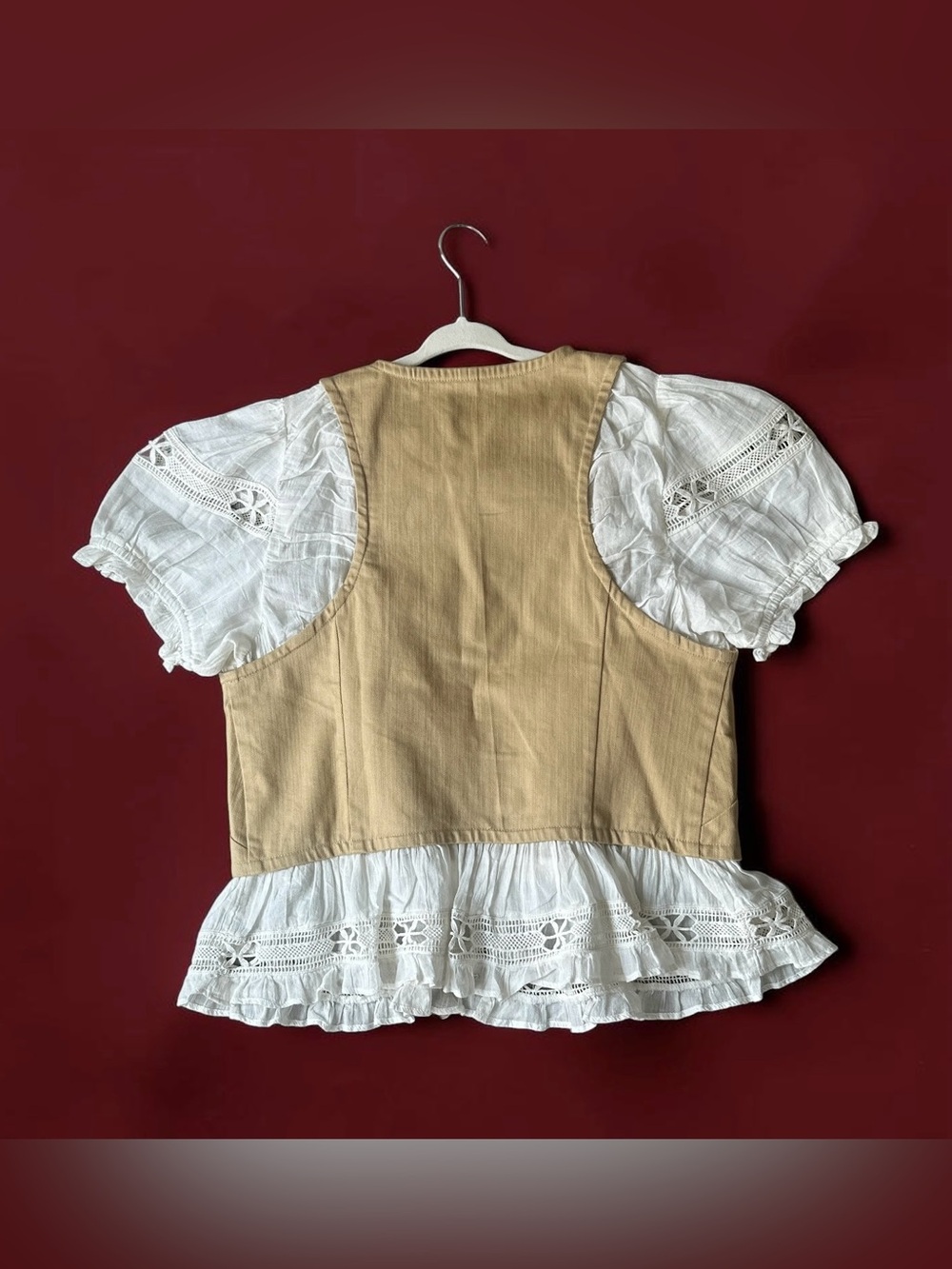 Anthtropologie puff sleeve twofer top vest blouse - Picture 5 of 7